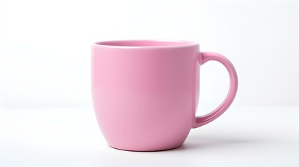 Pink Ceramic Mug on a white Background. Mockup Template with Copy Space