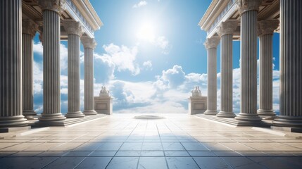 serene temple dedicated to Athena with towering columns and divine knowledge - obrazy, fototapety, plakaty