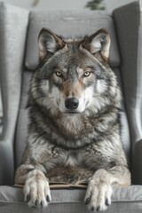 Obraz premium Softly Illustrated Wolf in a Consulting Firm, minimalist office setting with light grays for a professional yet gentle business portrayal.