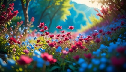 Obraz na płótnie Canvas An ethereal bokeh photograph with an intricate play of light and shadow, capturing the allure of a summer garden bathed in soft twilight.