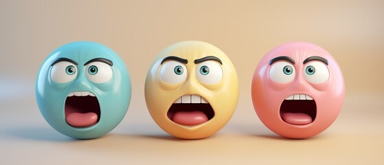Set of 3D emoticon faces showing various emotion, pastel background - Powered by Adobe