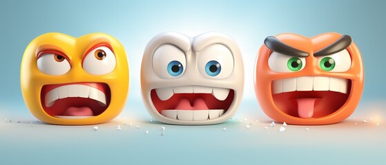 Fototapeta premium Set of 3D emoticon faces showing various emotion, pastel background