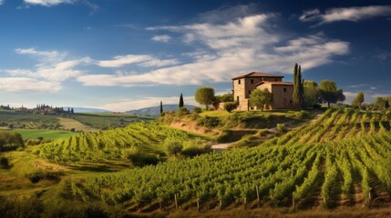 Countryside villa surrounded by vineyards and olive groves - obrazy, fototapety, plakaty