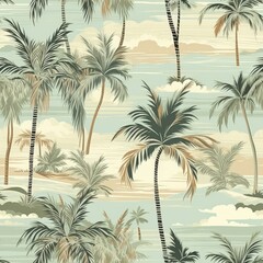 Seamless Fabric with Palm Tree Vista