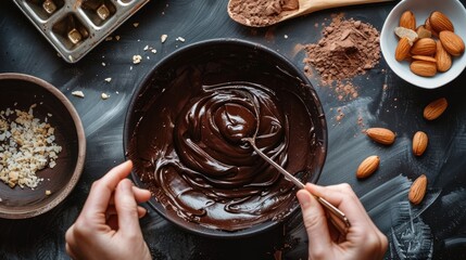A person is making chocolate sauce in a bowl