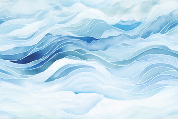 Fototapeta premium Abstract Blue and White Water Wave Watercolor Painting