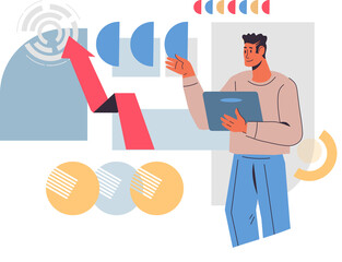 Data analysis concept with business person working with charts dashboard, Business statistics and market analytics.