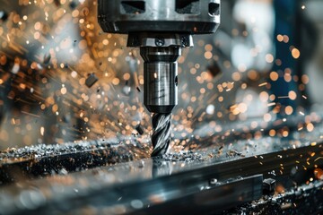 Close-up of a machine cutting metal, suitable for industrial use