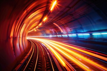 A train moving through a dark tunnel. Suitable for transportation concepts