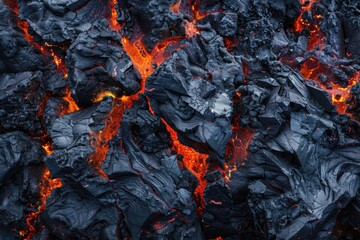 Close up of lava flowing on a mountain, suitable for geological and natural disaster concepts