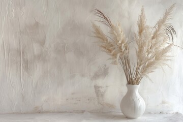 A white vase with dried plants, suitable for interior design - Powered by Adobe