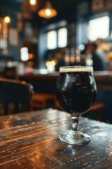 A glass of beer on a rustic wooden table, perfect for pub or brewery promotions