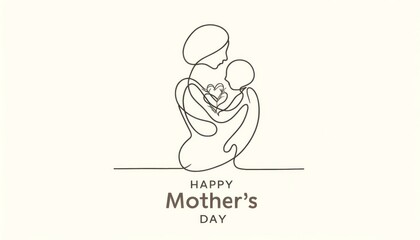Obraz premium Minimalist oneline drawing depicting a mother embracing her child. For Mothers Day cards, gifts or promotional materials.