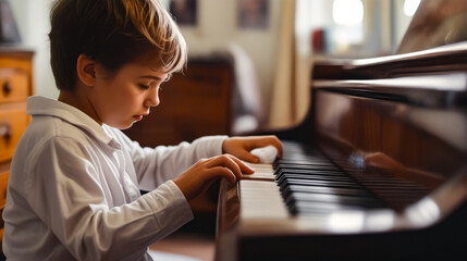A young boy is playing the piano - Powered by Adobe