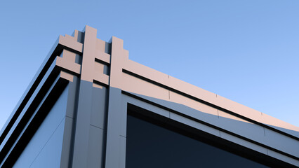 Concrete building,structure with window,modern architectural design minimalism,wallpaper.3D render