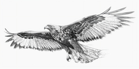 pencil sketch of golden eagle in flight, isolated on white background
