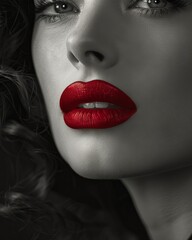 AI generated illustration of a close-up portrait of a person wearing vibrant red lipstick