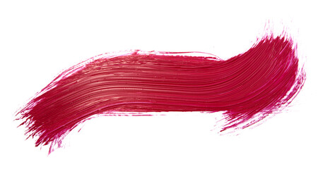 Close-up of a textured red acrylic paint brush stroke on a white background