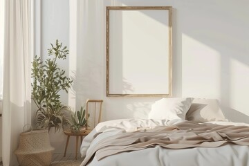 Serene Minimalist Nomadic Bedroom with Elegant Frame Art Decor