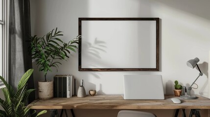 Stylish Minimalist Nomadic Workspace Mockup Frame with Inspiring Decor Elements