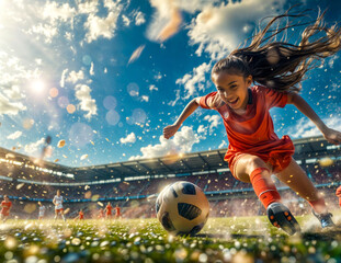 The scene is lively and energetic, with the girl's smile