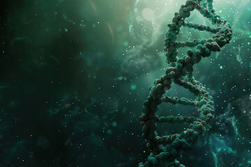 A dark green and white DNA genome poster with copy space 