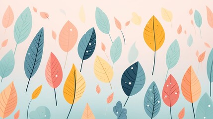 A colorful drawing of leaves with a blue background