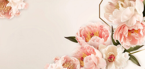 A contemporary hexagonal floral frame adorned  blush pink peonies, adding a modern twist to traditional Mother's Day sentiments.