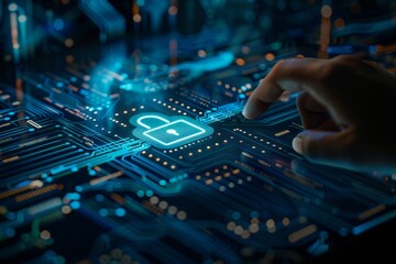 Obraz premium Tech innovations secure networks through passwordless systems; privacy management enhanced by digital locks, supporting secure and analytical platforms.