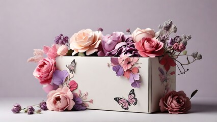 Delicate Flower and Butterfly Border for Gift Box Design