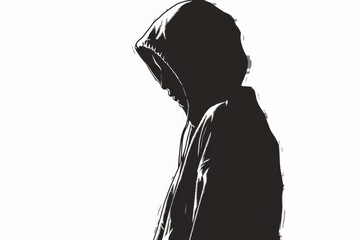 A silhouette of a person wearing a hoodie. Suitable for various design projects