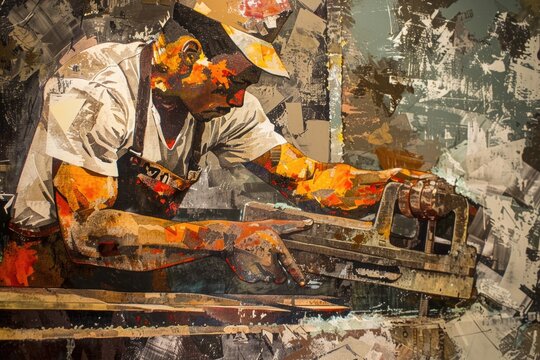 A man working on a piece of wood, ideal for woodworking projects or carpentry concepts