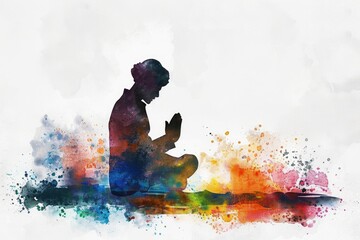 A man sitting on the ground in prayer pose. Suitable for religious and meditation concepts