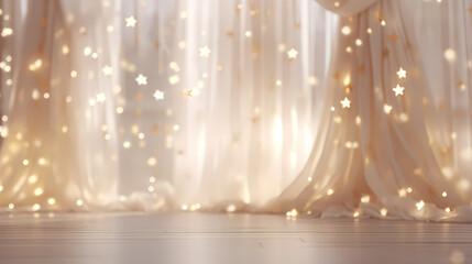 Golden light and beige curtains