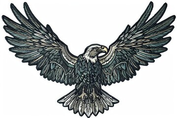 Detailed drawing of an eagle with wings spread, suitable for various projects