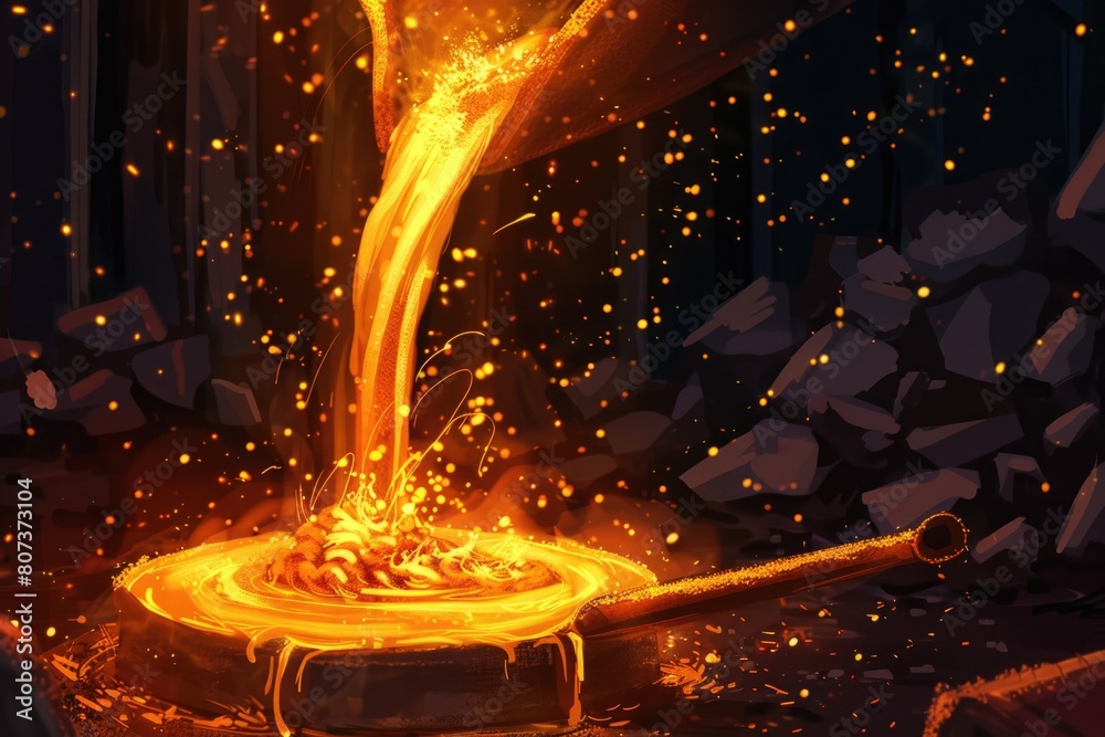 Poster a fiery scene with flames pouring out of a metal pot. suitable for various concepts and designs