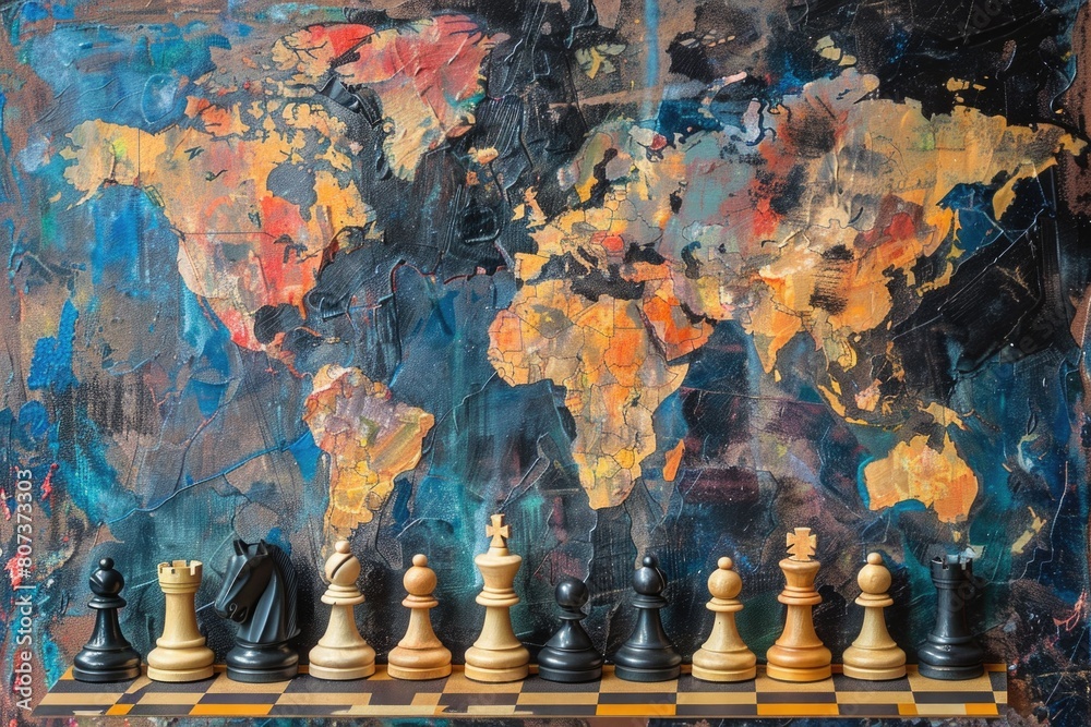 Poster chess pieces arranged on a chess board. suitable for strategy and competition concepts