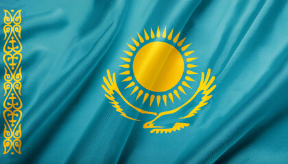 Realistic Artistic Representation of Kazakhstan waving flag