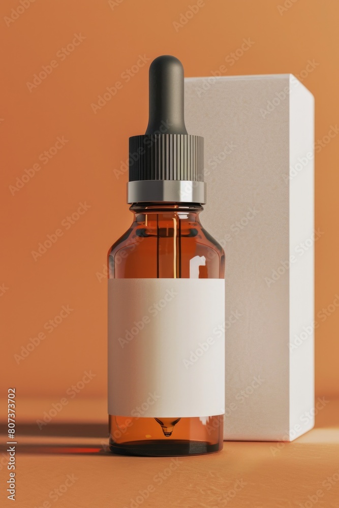 Aufkleber a bottle of liquid placed next to a box. suitable for various product concepts