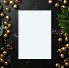 Empty white blank ,black background, flat lay, close up, copy space