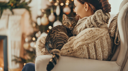 Mulher com um gato no colo - wallpaper HD