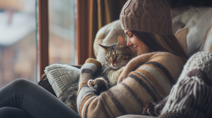 Mulher com um gato no colo - wallpaper HD