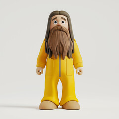 Homem com barba grande e roupas amarelas - personagem 3d - obrazy, fototapety, plakaty