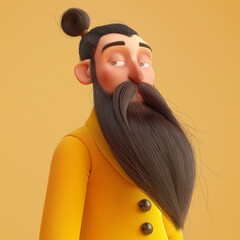Homem com barba grande e roupas amarelas - personagem 3d - obrazy, fototapety, plakaty