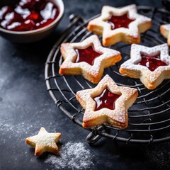 Star shaped cookies, dark background, close up