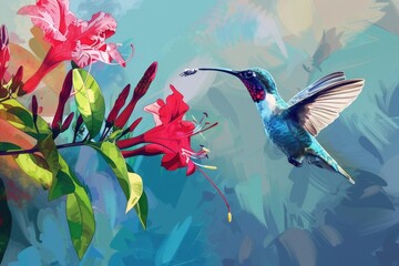 Beautiful painting of a hummingbird and flower, perfect for nature-themed designs