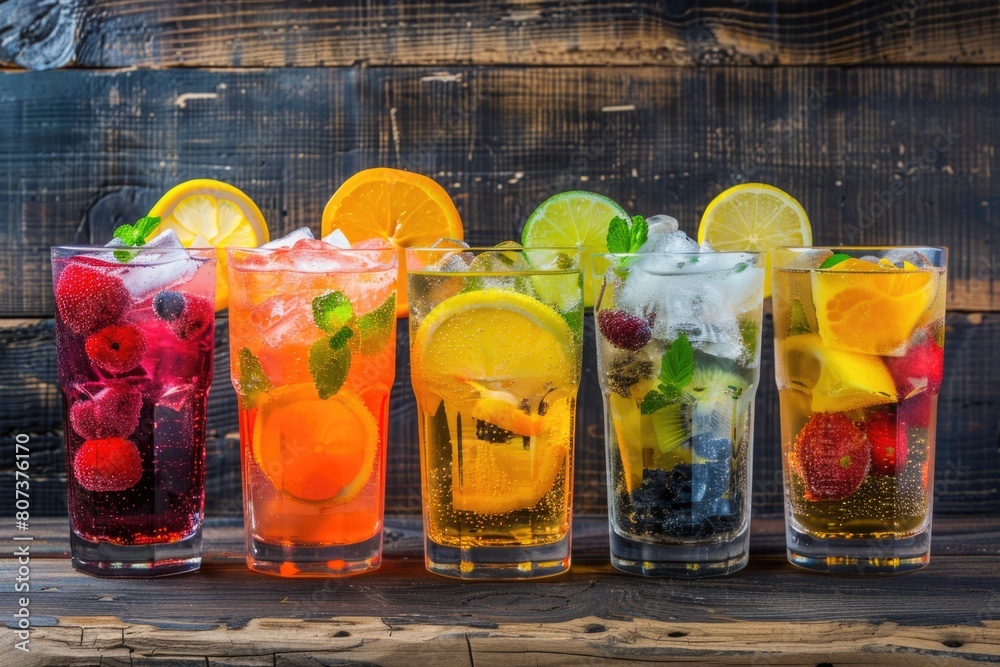 Aufkleber Different types of drinks in a row, versatile for many projects