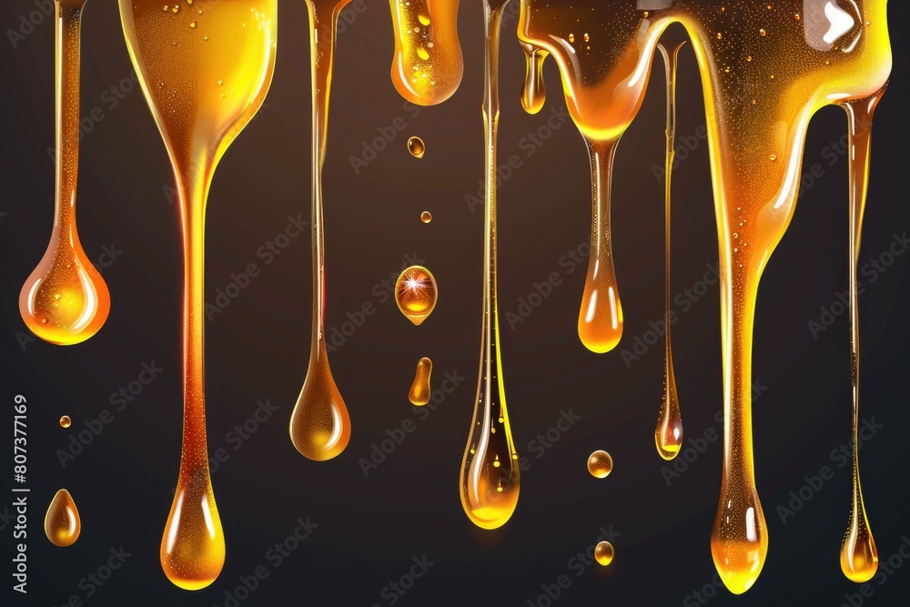 Poster Clear close-up of liquid drops on a black surface. Ideal for science or abstract concepts