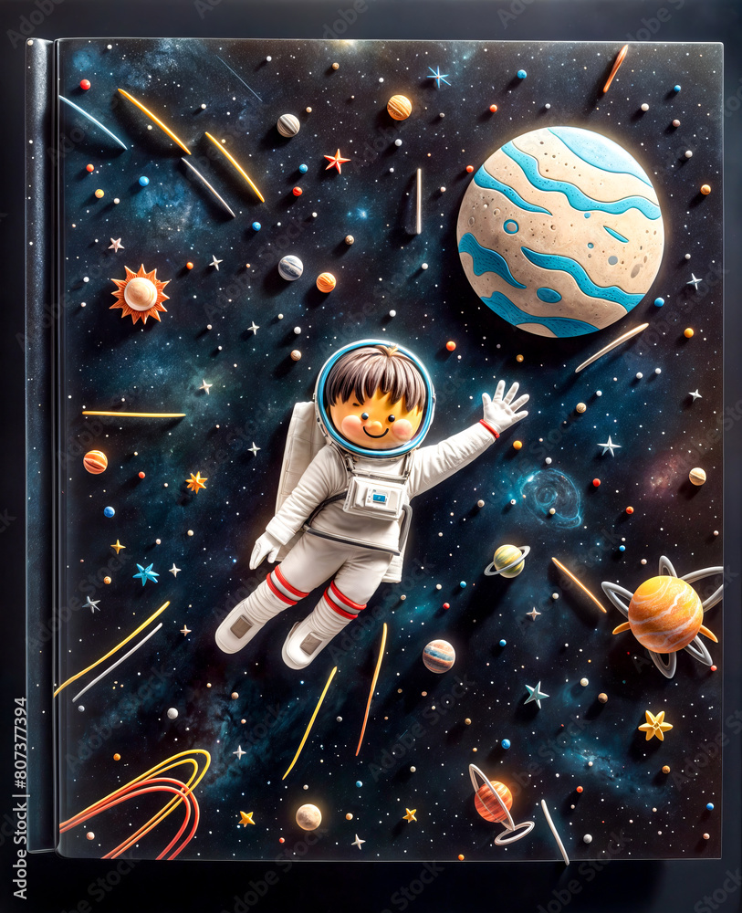 Poster A child in a spacesuit is flying through space