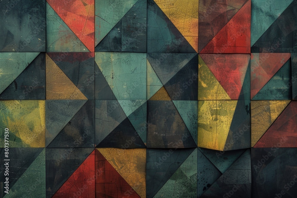 Poster Vibrant geometric patterns on a wall, perfect for adding a pop of color to any project